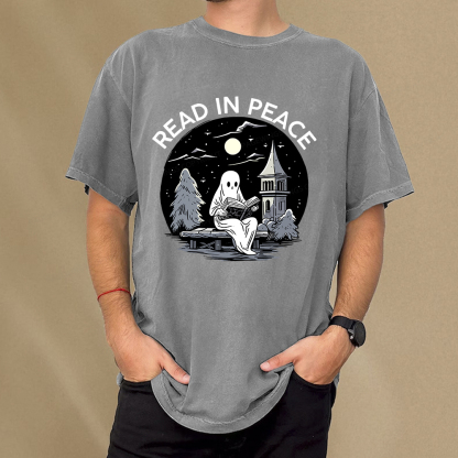 Pagewings Halloween Read In Peace Unisex Washed T-shirt