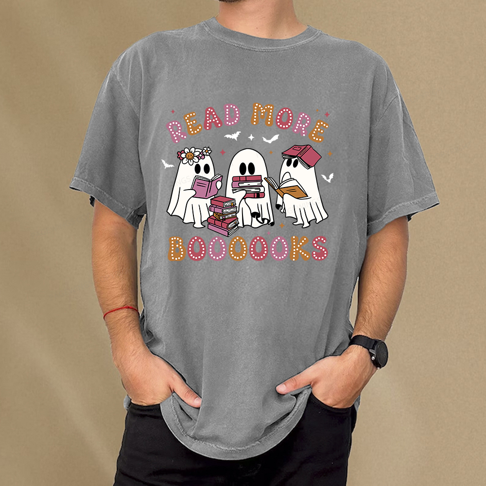 Pagewings Cute Ghost Book Read More Books Unisex Washed T-shirt