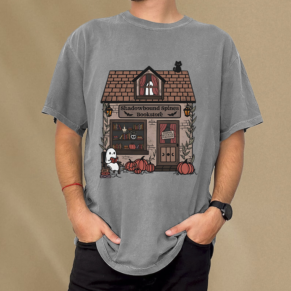 Pagewings Shadowbound Spines Bookstore Unisex Washed T-shirt