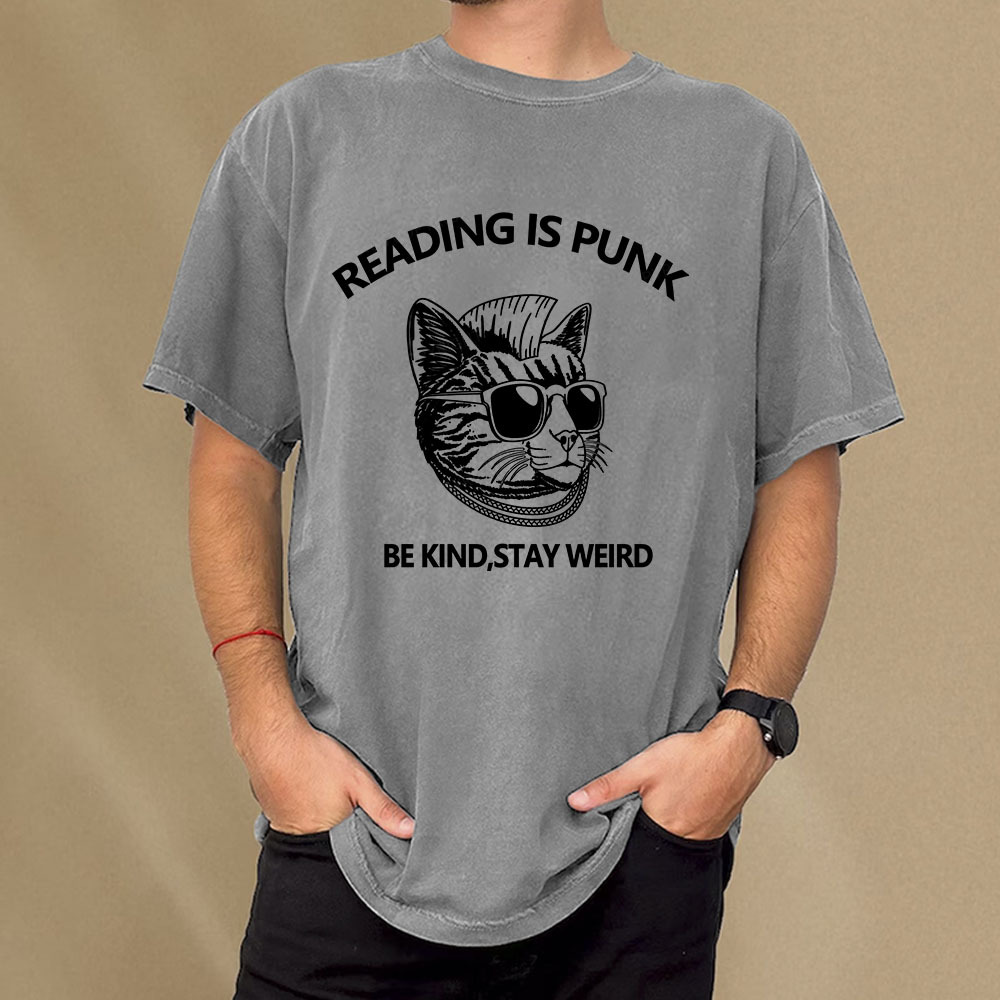 Pagewings Reading Is Punk Be Kind Stay Weird Unisex Washed T-shirt