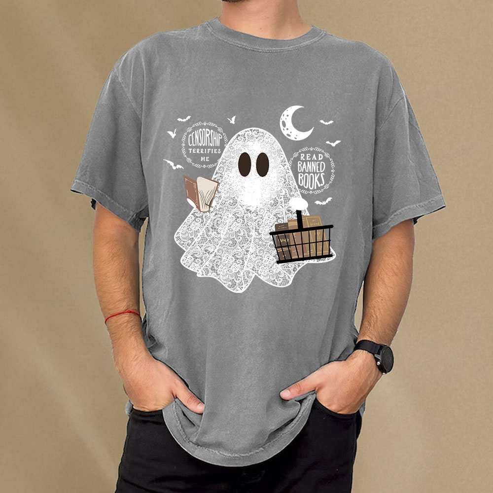 Pagewings Bookish Cute Lace Ghost Halloween Unisex Washed T-shirt