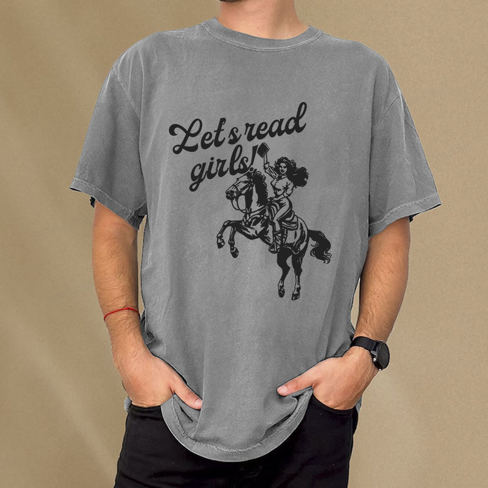 Pagewings Let's Read Girls Reading Unisex Washed T-shirt