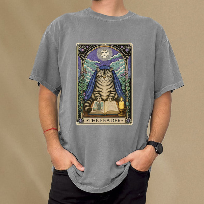 Pagewings The Reader Cat Tarot CardsUnisex Washed T-shirt