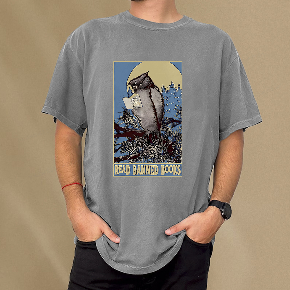 Pagewings Owl Read Banned Books Unisex Washed T-shirt