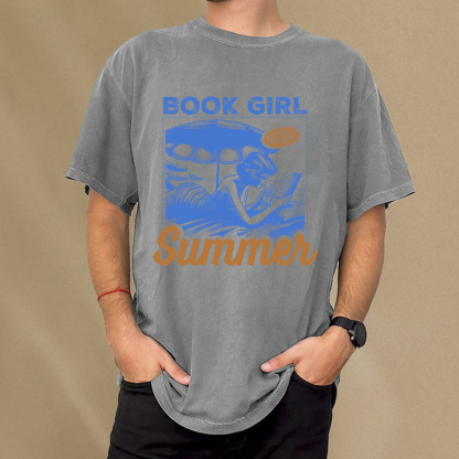 Pagewings Book Girl Summer Unisex Washed T-shirt