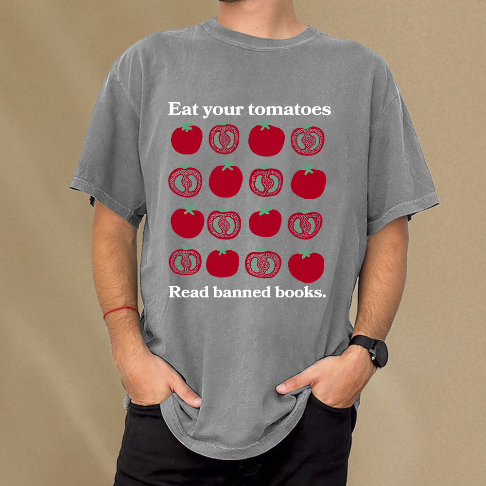 Pagewings Eat Your Tomatoes Read Banned Books Unisex Washed T-shirt