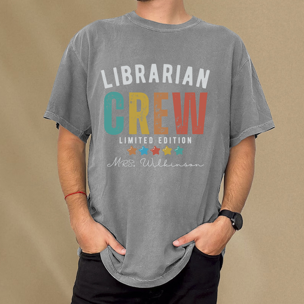 Pagewings Personalized Name Librarian Crew Limited Unisex Washed T-shirt
