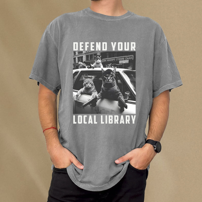 Pagewings Defend Your Local Library Unisex Washed T-shirt