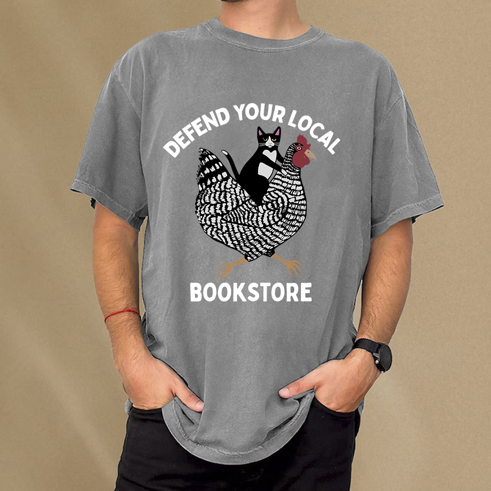 Pagewings Defend Your Local Bookstore Unisex Washed T-shirt