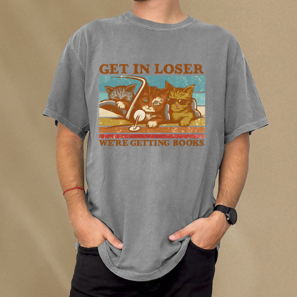 Pagewings Get In Loser We're Getting Books Unisex Washed T-shirt