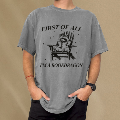Pagewings First Of All I'm A Bookdragon Unisex Washed T-shirt