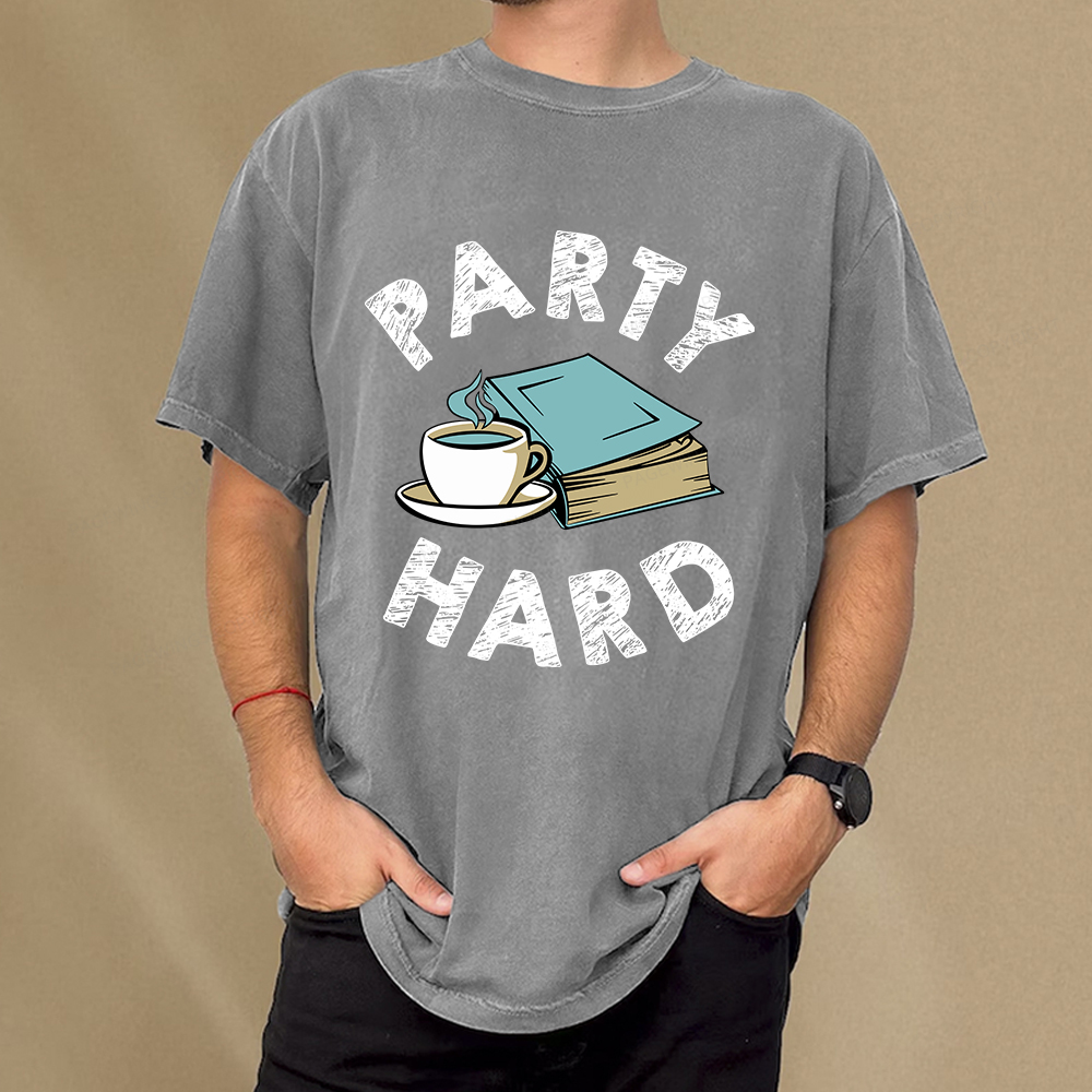 Pagewings Party Hard Bookish Unisex Washed T-shirt