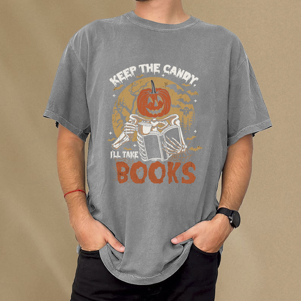 Pagewings Keep The Candy I'll Take Books Unisex Washed T-shirt