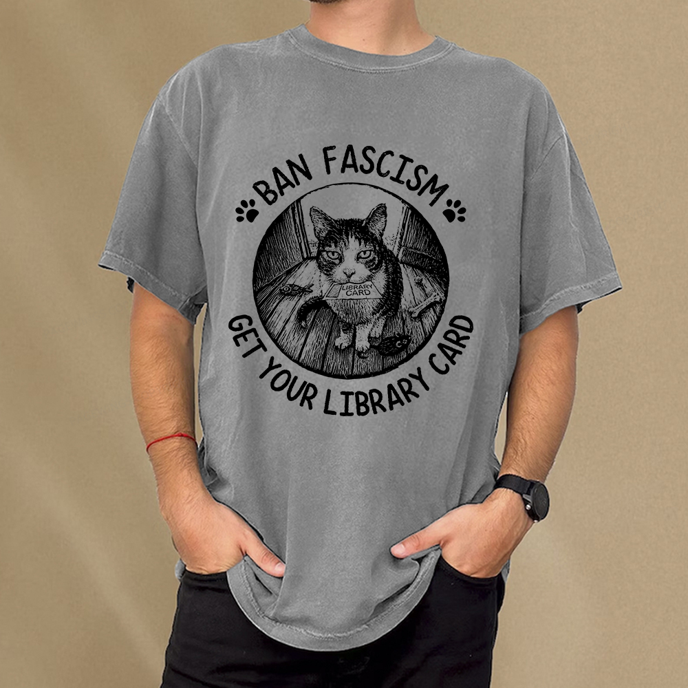 Pagewings Ban Fascism Get Your Library Card Unisex Washed T-shirt