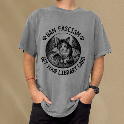Pagewings Ban Fascism Get Your Library Card Unisex Washed T-shirt