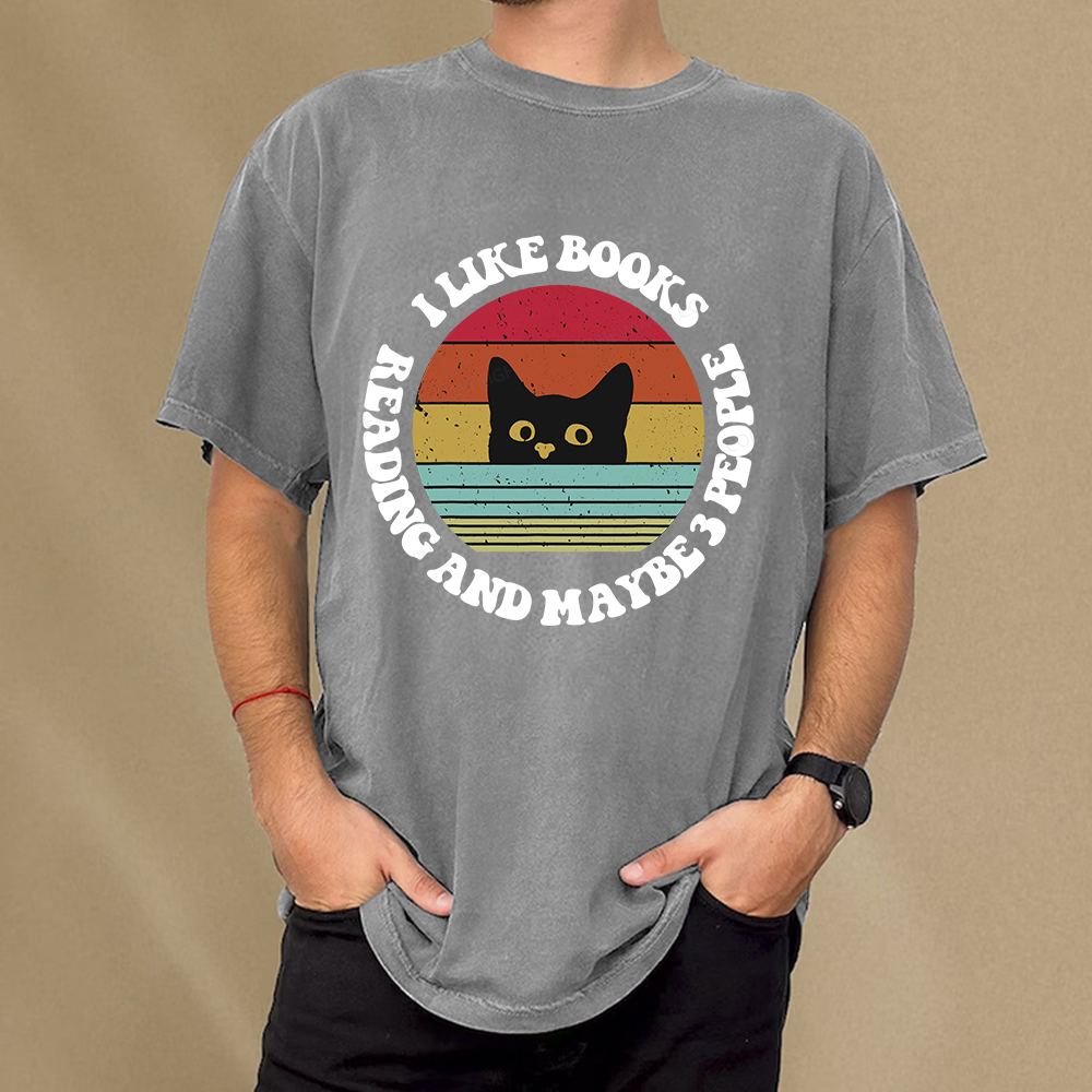 Pagewings I Like Books Reading And Maybe 3 People Unisex Washed T-shirt