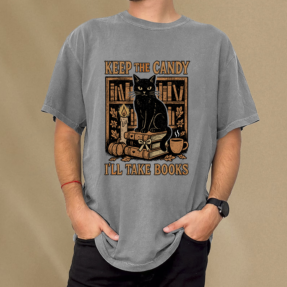 Pagewings Keep The Candy I'll Take Books Unisex Washed T-shirt