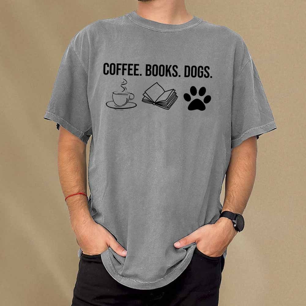 Pagewings Coffee Books and Dogs Unisex Washed T-shirt