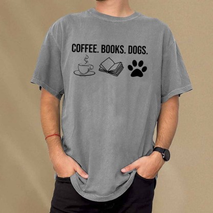 Pagewings Coffee Books and Dogs Unisex Washed T-shirt