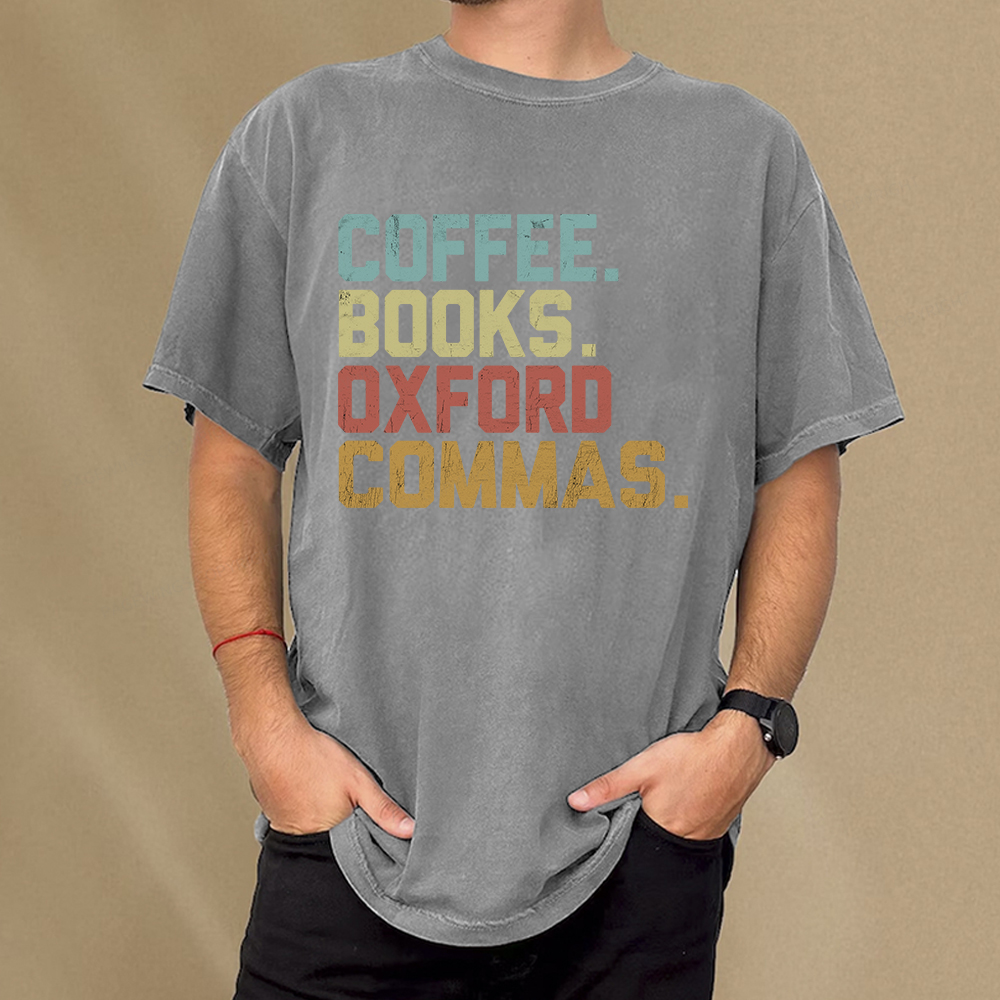 Pagewings Coffee Books Oxford Commas Unisex Washed T-shirt