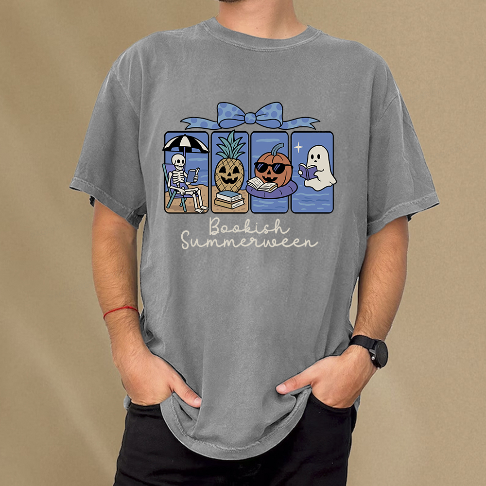 Pagewings Bookish Summerween Unisex Washed T-shirt