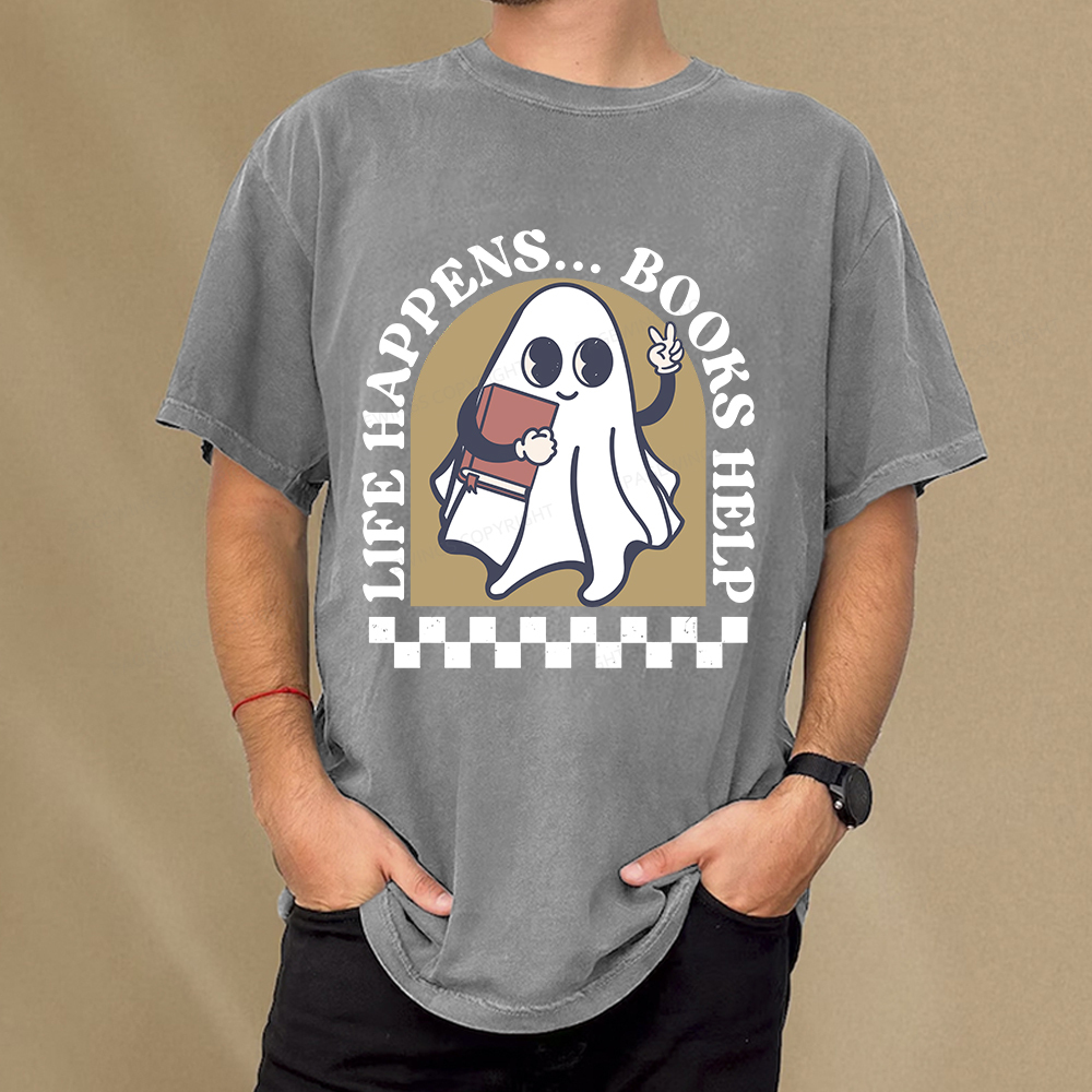 Pagewings Life Happens Books Help Unisex Washed T-shirt