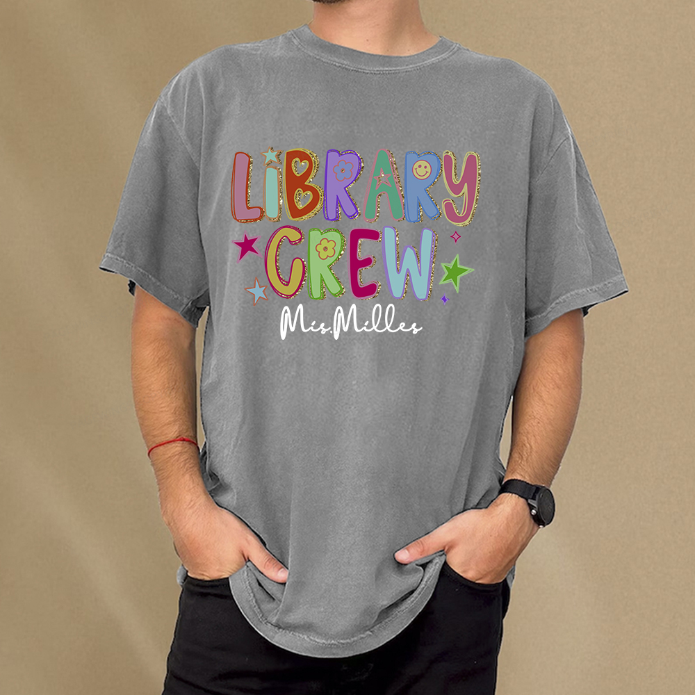 Pagewings Personalized Name Library Crew  Unisex Washed T-shirt