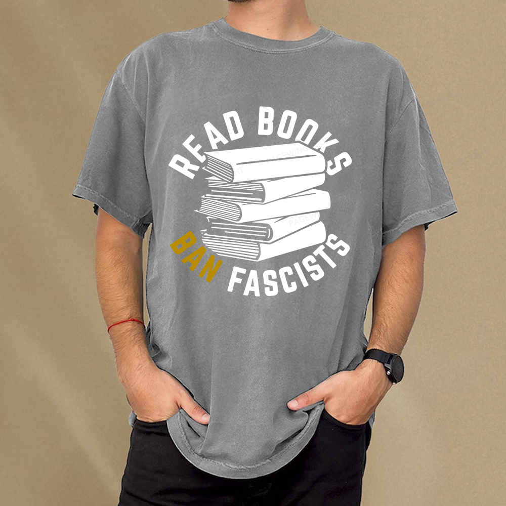 Pagewings Read Books Ban Fascists Unisex Washed T-shirt