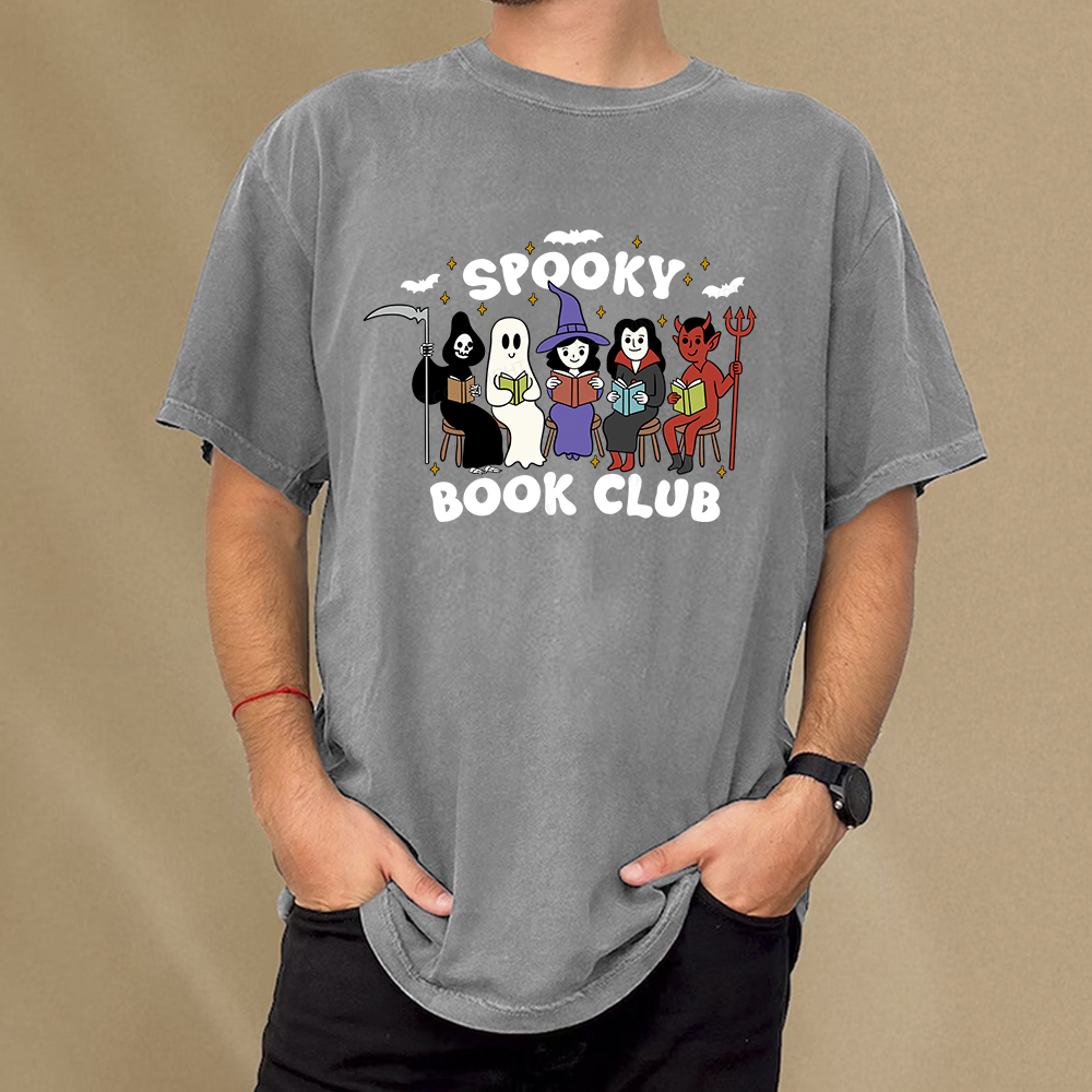 Pagewings Spooky Book Club Halloween Unisex Washed T-shirt
