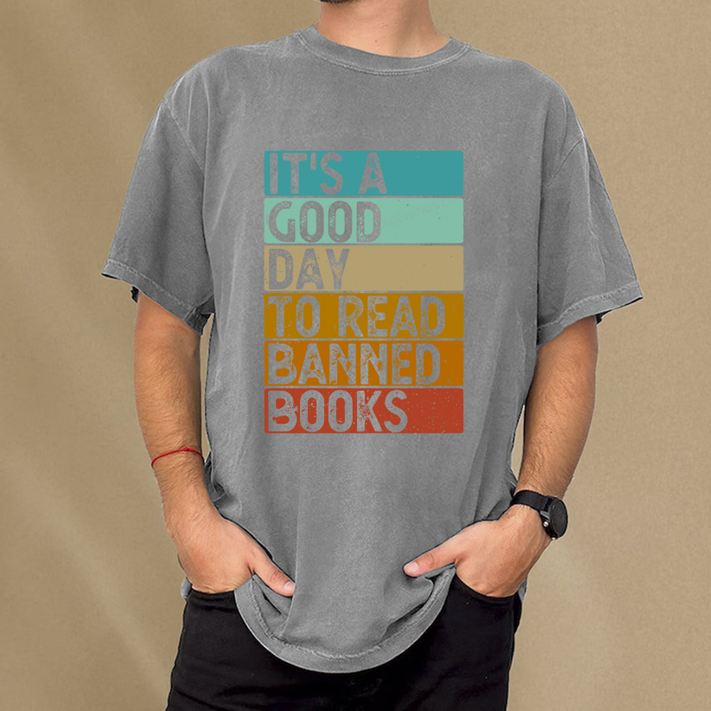 Pagewings It’s A Good Day To Read Banned Books Unisex Washed T-shirt