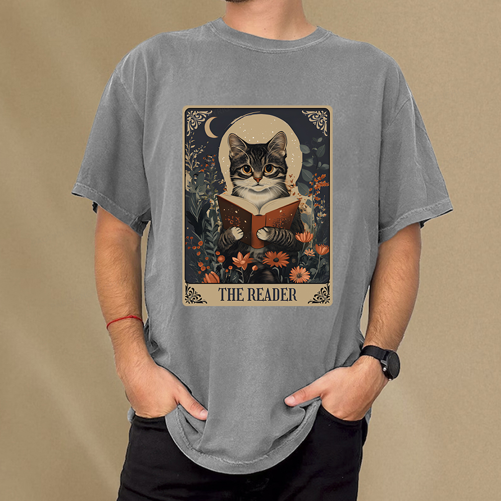 Pagewings The Reader Tarot Card Cat Unisex Washed T-shirt