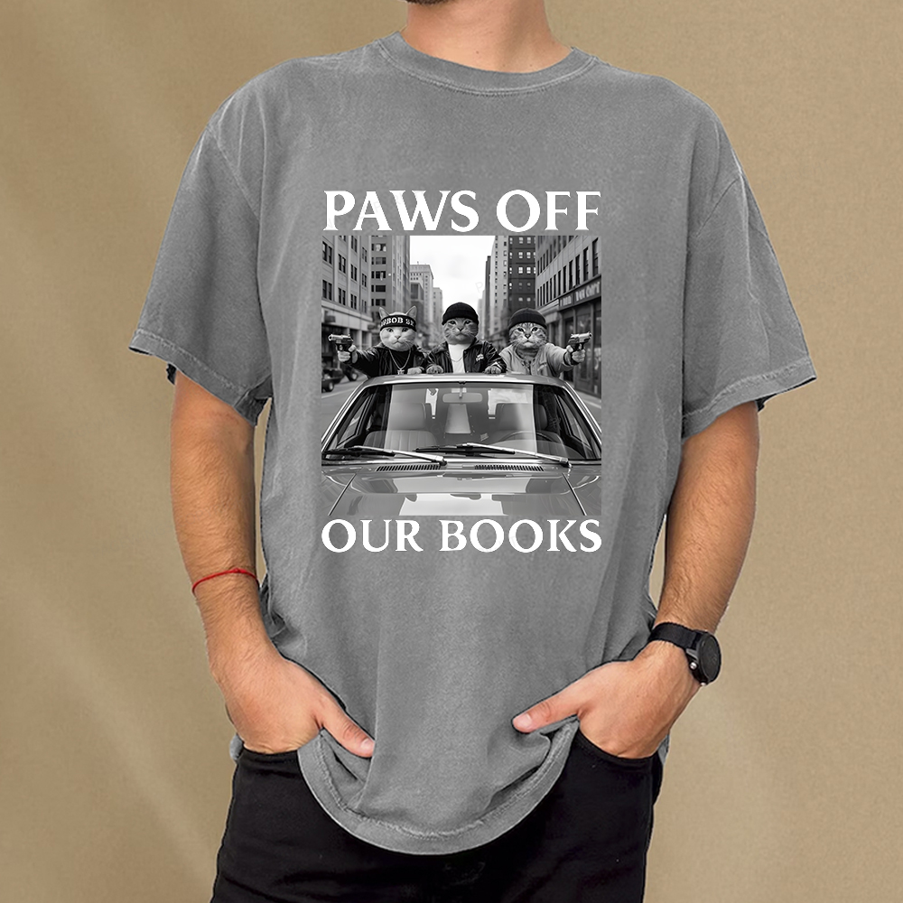 Pagewings Paws Off Our Books Unisex Washed T-shirt