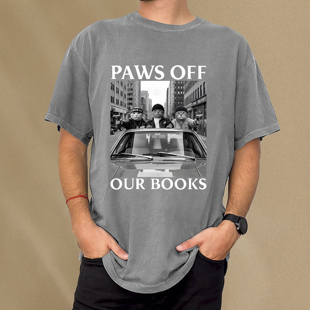Pagewings Paws Off Our Books Unisex Washed T-shirt