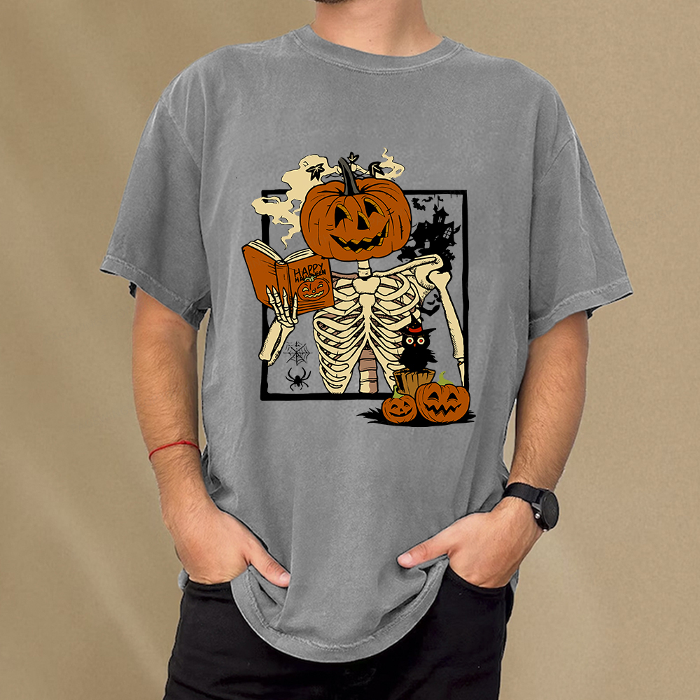 Pagewings Halloween Pumpkin Reader Unisex Washed T-shirt