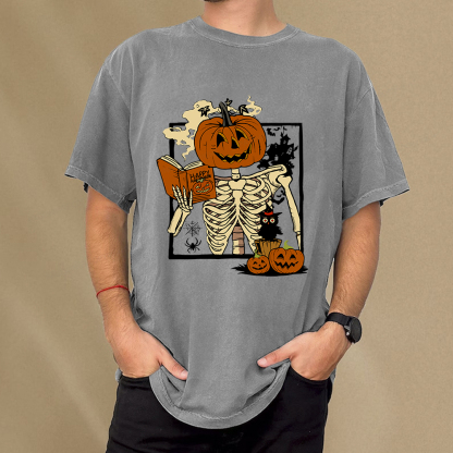 Pagewings Halloween Pumpkin Reader Unisex Washed T-shirt