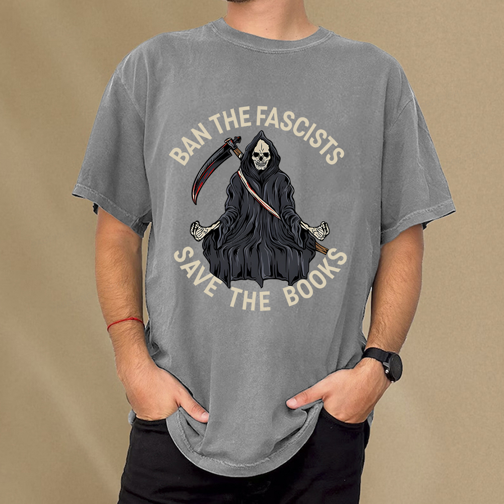 Pagewings Ban The Fascists Save The Books Unisex Washed T-shirt