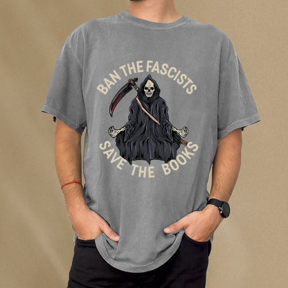 Pagewings Ban The Fascists Save The Books Unisex Washed T-shirt