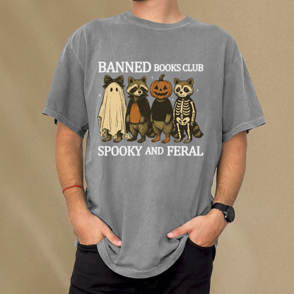 Pagewings Banned Books Club Spooky And Feral Unisex Washed T-shirt