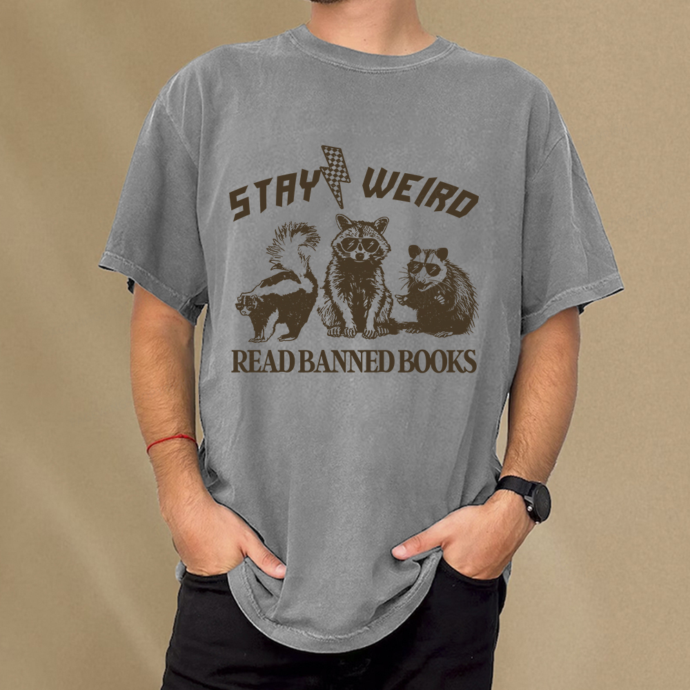 Pagewings Stay Weird Read Banned Books Unisex Washed T-shirt