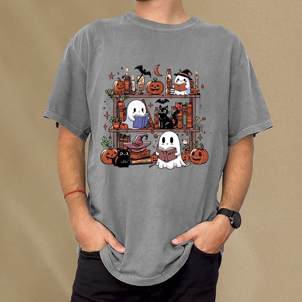 Pagewings Halloween Library Unisex Washed T-shirt