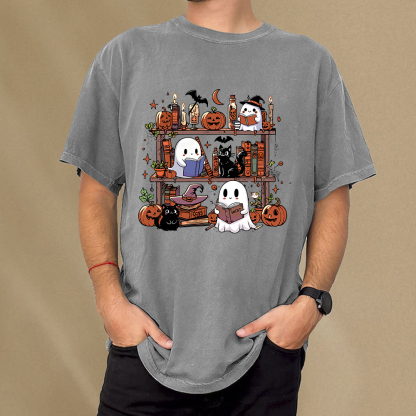 Pagewings Halloween Library Unisex Washed T-shirt