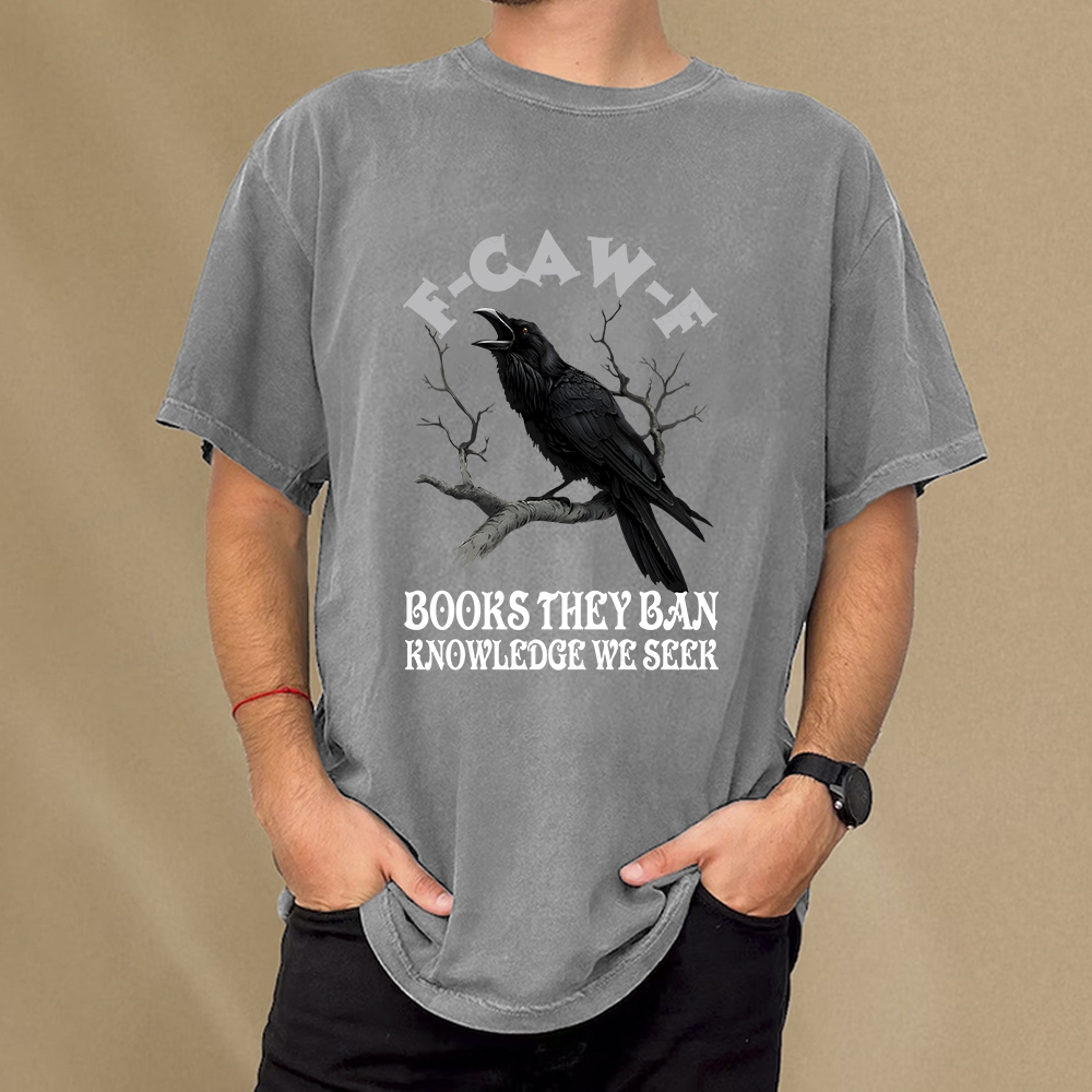 Pagewings F-Caw-F Books They Ban Knowledge We Seek Unisex Washed T-shirt