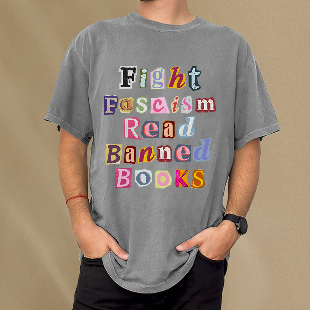 Pagewings Fight Fascism Read Books Unisex Washed T-shirt