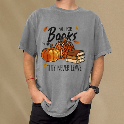 Pagewings Fall For Books He Never Leaves Unisex Washed T-shirt