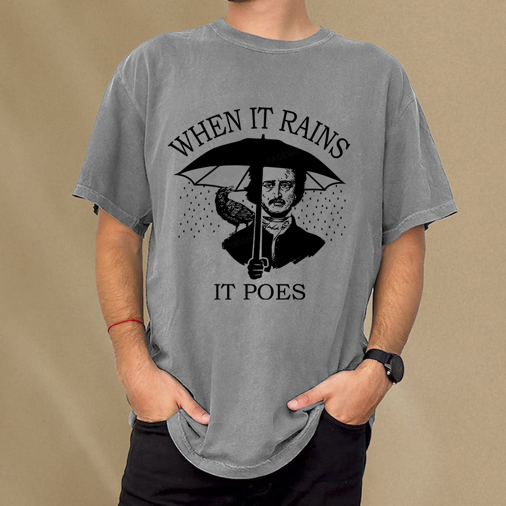 Pagewings When It Rains It Poes Unisex Washed T-shirt