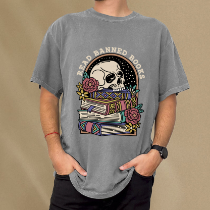 Pagewings Read Banned Book Floral Unisex Tee Unisex Washed T-shirt