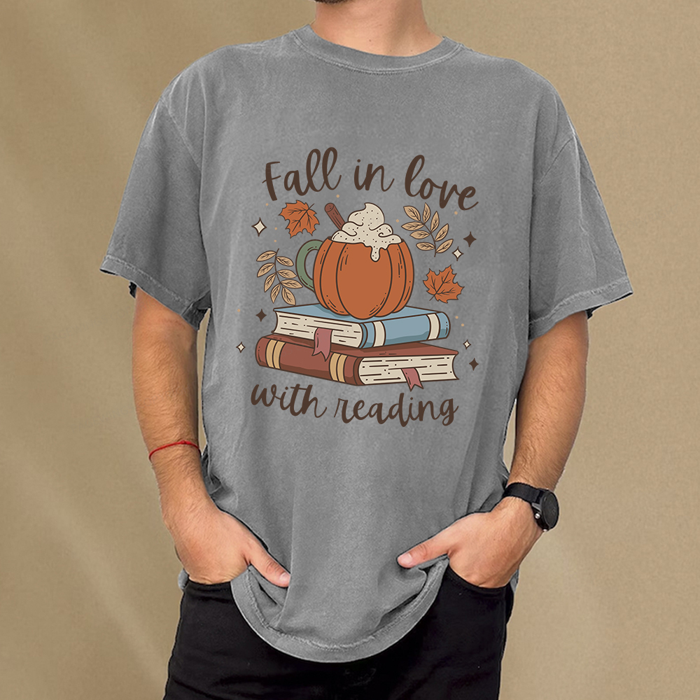 Pagewings Thanksgiving Fall in Love with Reading Unisex Washed T-shirt