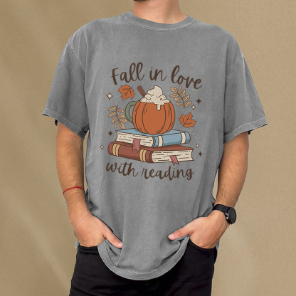 Pagewings Thanksgiving Fall in Love with Reading Unisex Washed T-shirt