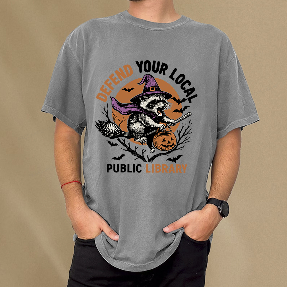 Pagewings Defend Your Local Public Library Unisex Washed T-shirt