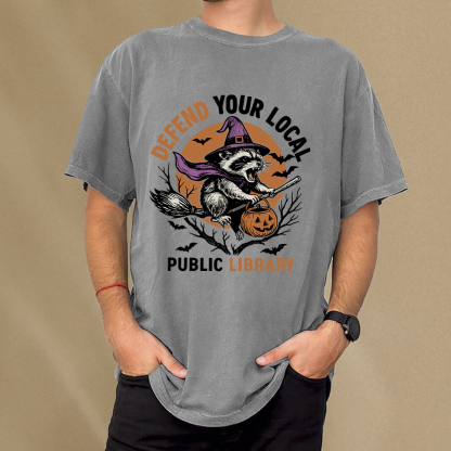 Pagewings Defend Your Local Public Library Unisex Washed T-shirt